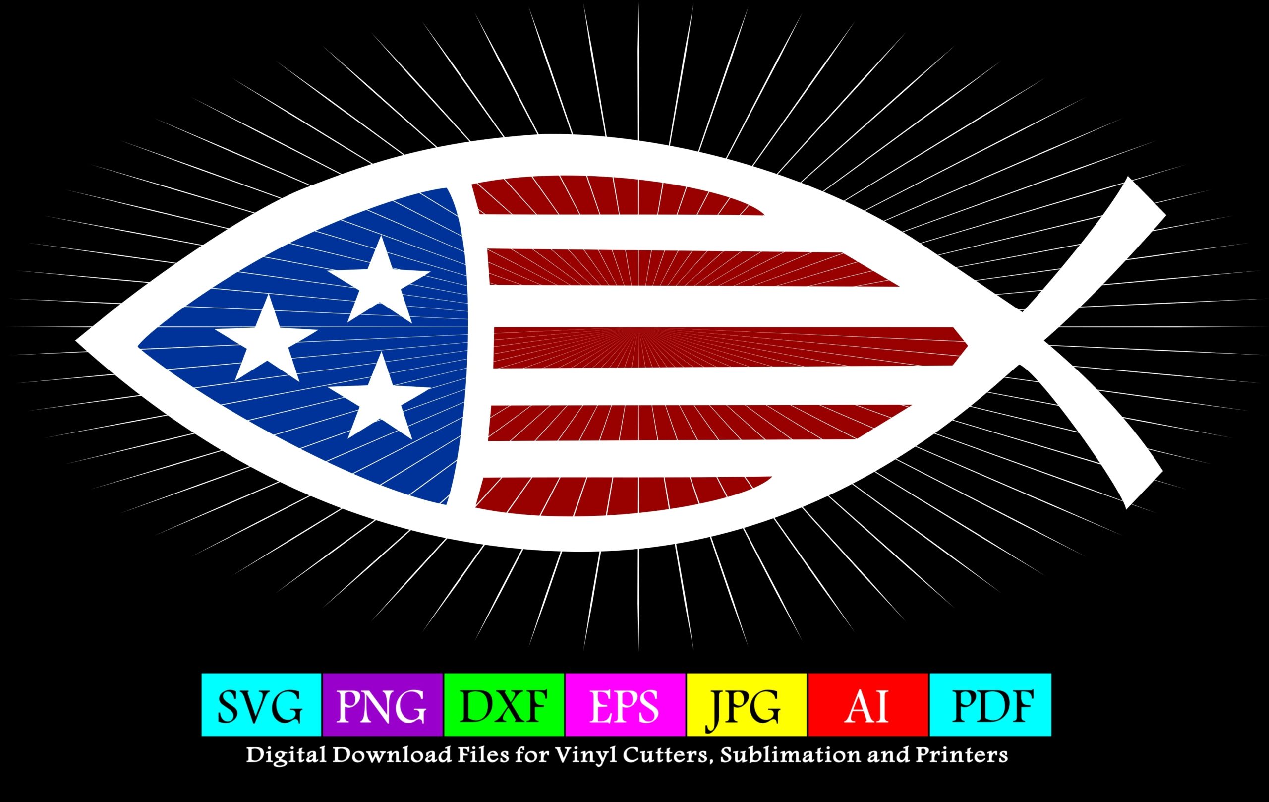 Download Christian Fish American Flag Svg Print Cut Design